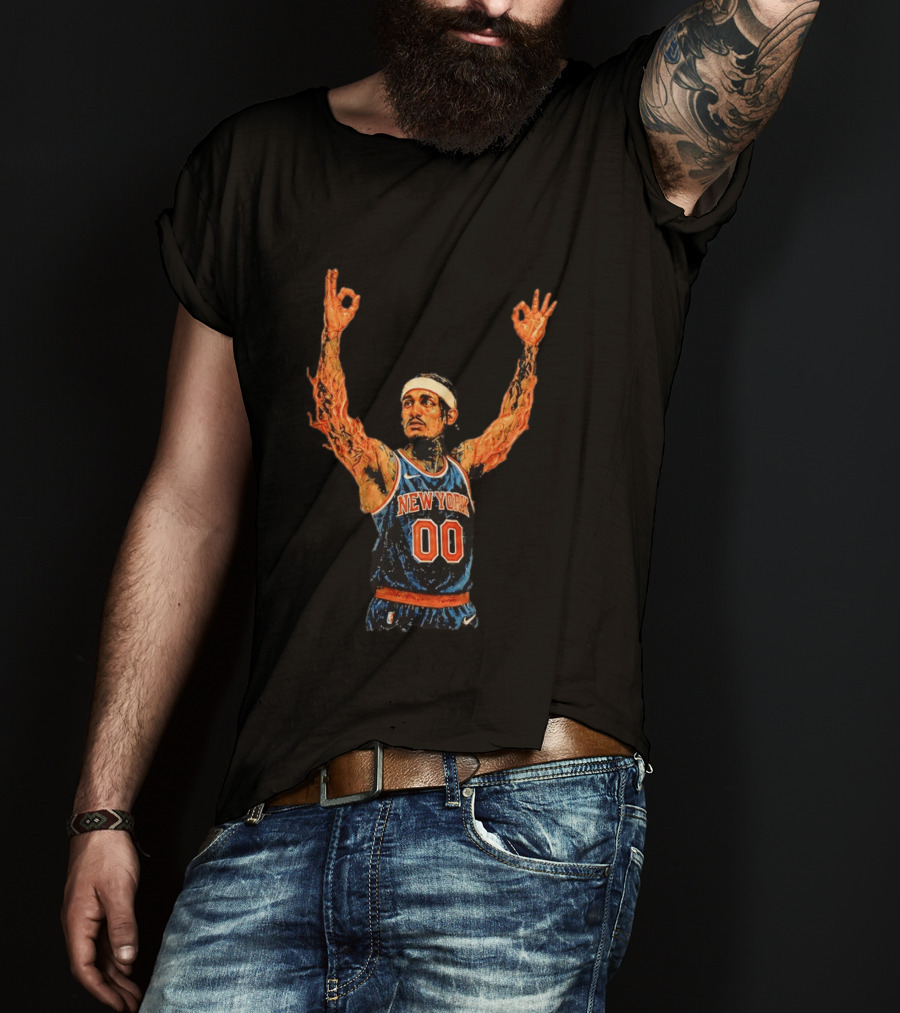 Jordan Clarkson New York Knicks Flaming Arms Basketball Game 1 2026 T-Shirt