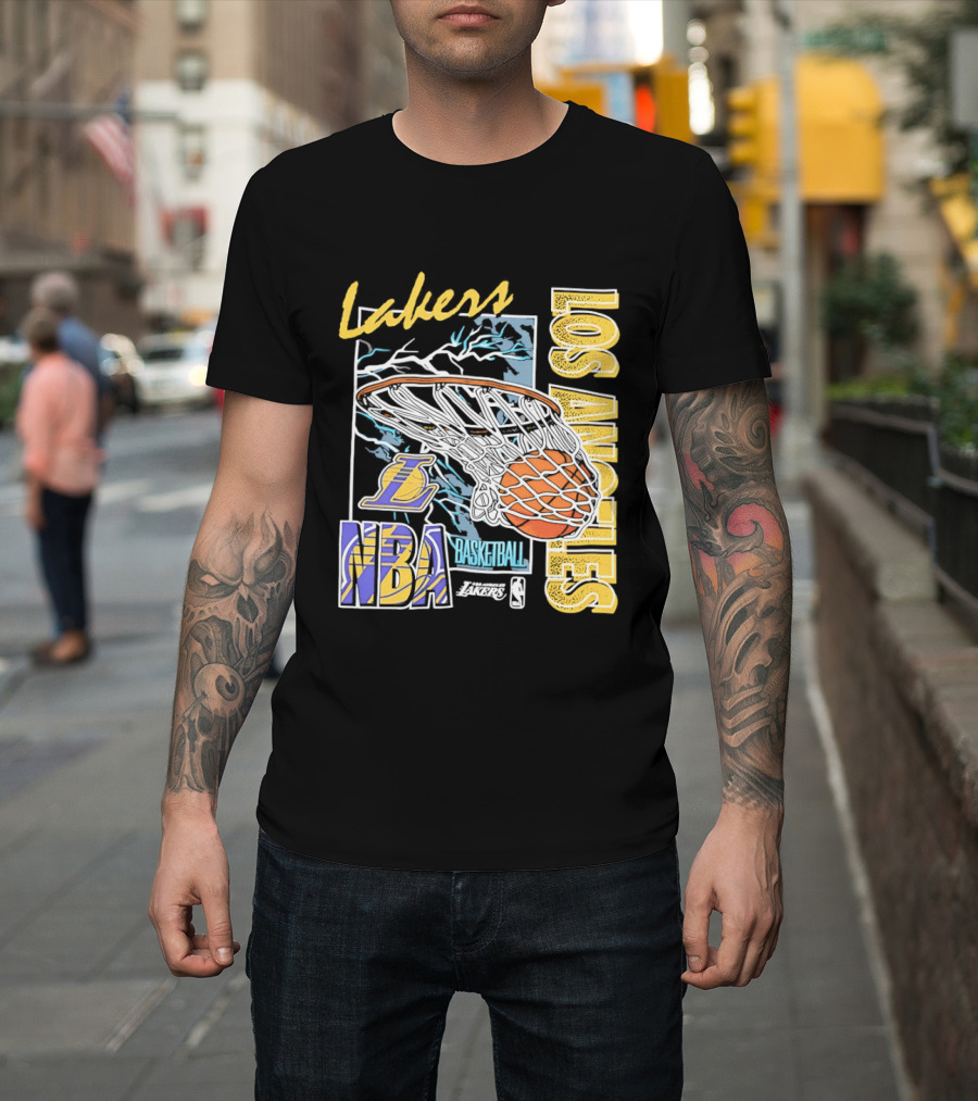 Lakers Los Angeles NBA Basketball Hoops Classic Team Yellow And Blue T-Shirt