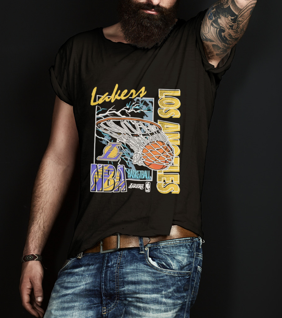 Lakers Los Angeles NBA Basketball Hoops Classic Team Yellow And Blue T-Shirt