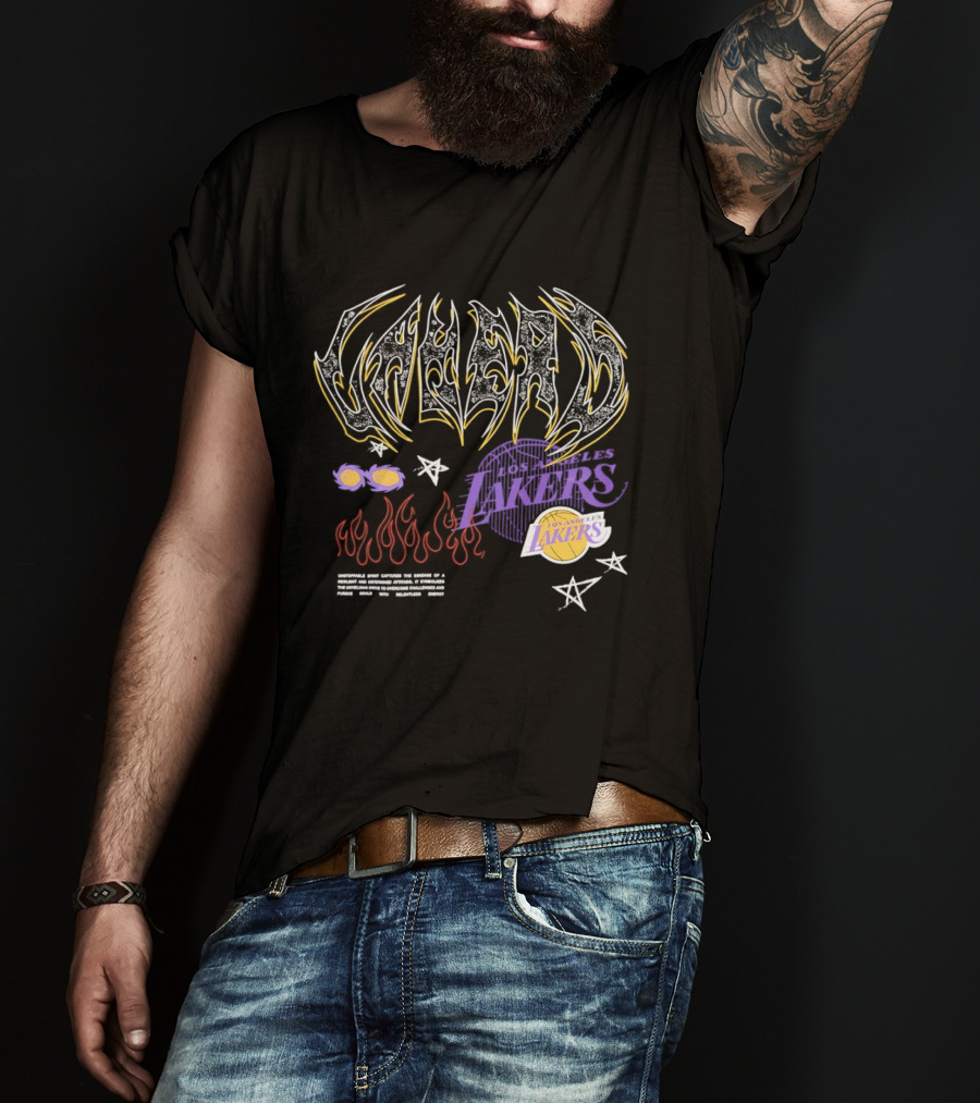 Los Angeles Lakers Unstoppable Spirit Essence Resilient Energy Dynamic Flames Stars Purple Vibes T-Shirt