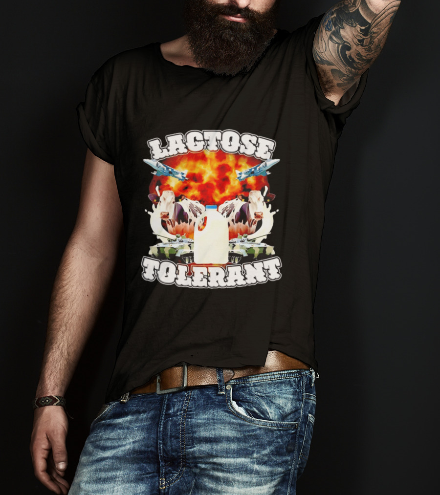 Lactose Tolerant Milk Cow Conflict With Military Jets And Tanks Explosion T-Shirt