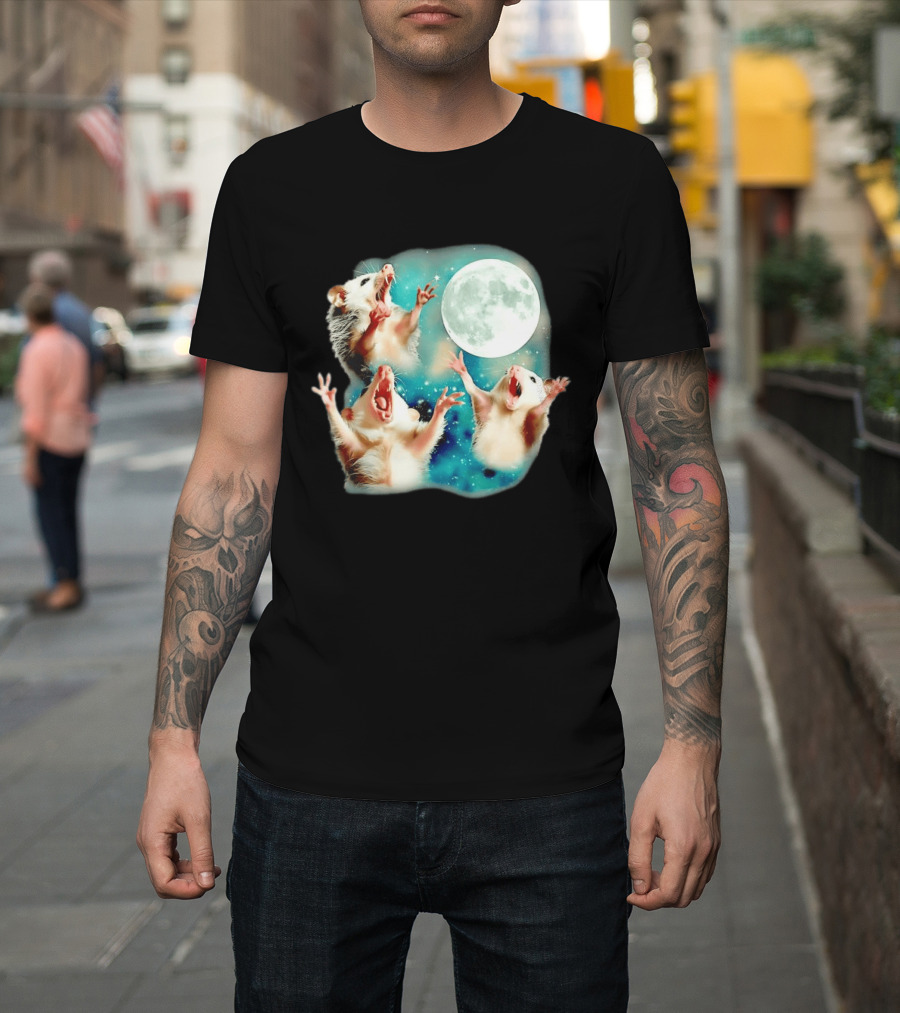 Opossum Howling At Moon With Stars In Space Scene T-Shirt