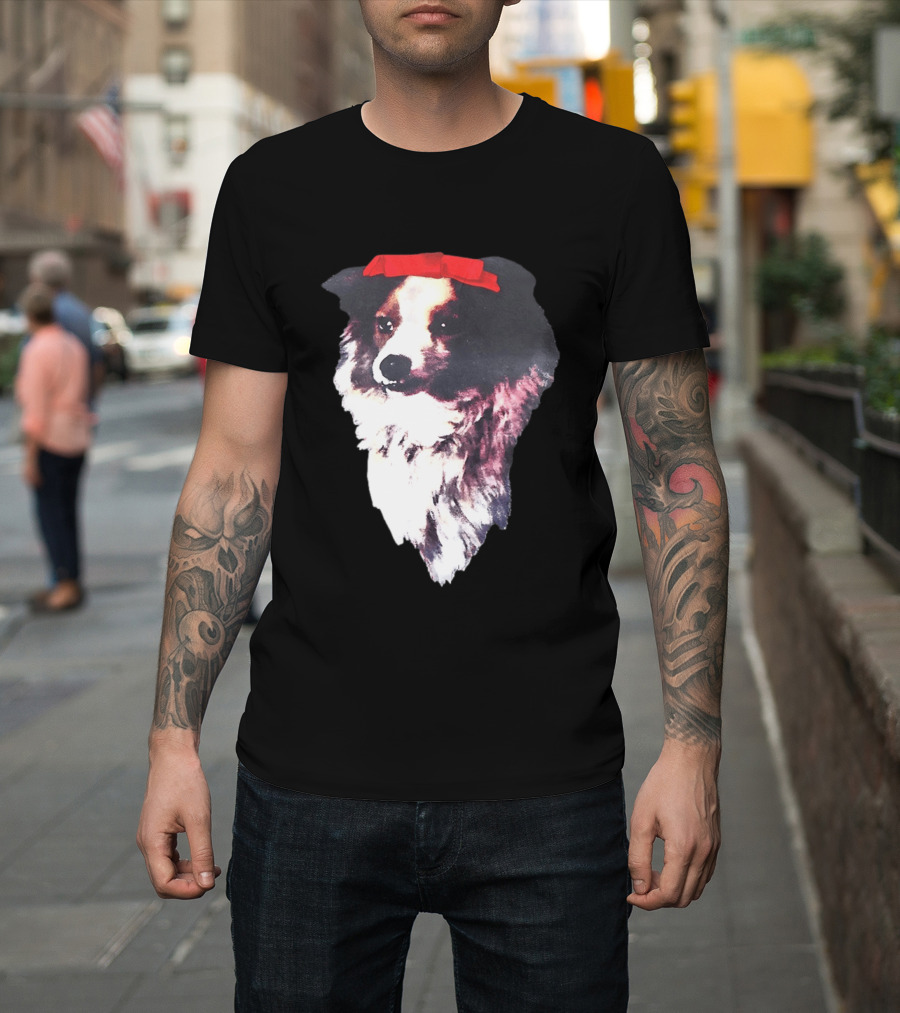 Sabrina Carpenter Collie Dog With Red Bow T-Shirt