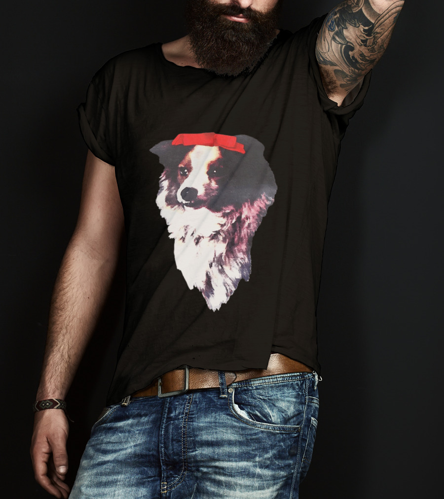 Sabrina Carpenter Collie Dog With Red Bow T-Shirt