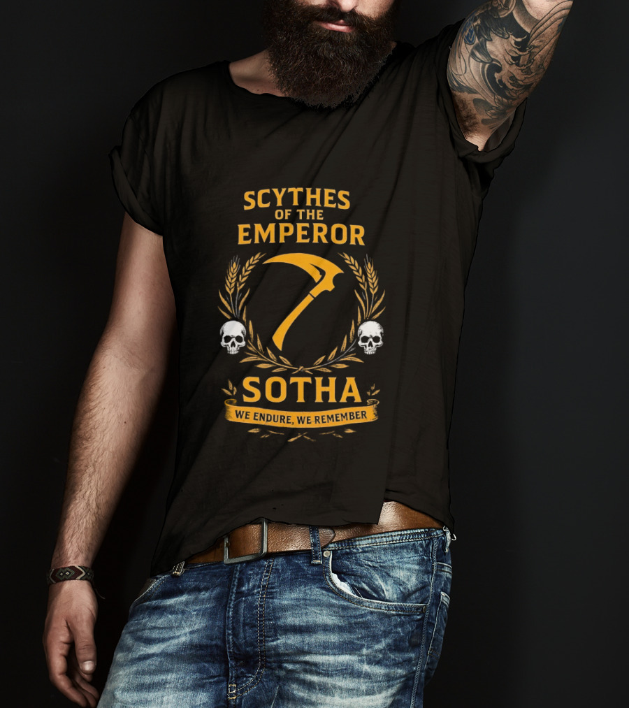 Scythes Of The Emperor Sotha We Endure We Remember Skulls And Laurel Wreath T-Shirt