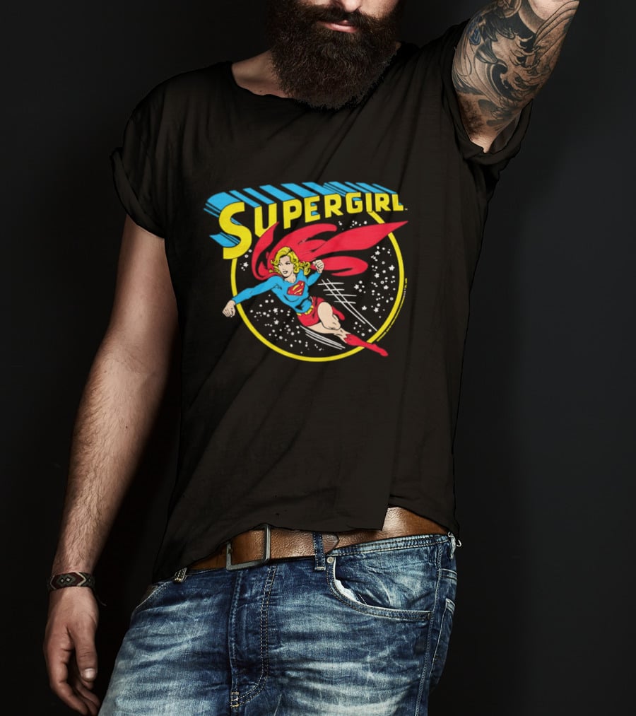 Supergirl DC Comics Flying Hero Iconic Red Cape Blue Suit Yellow T-Shirt