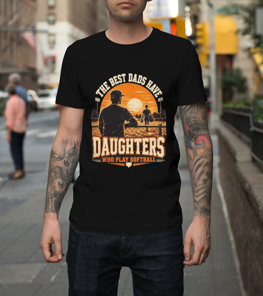 The Best Dads Have Daughters Who Play Softball Vintage Sunset Scene T-Shirt