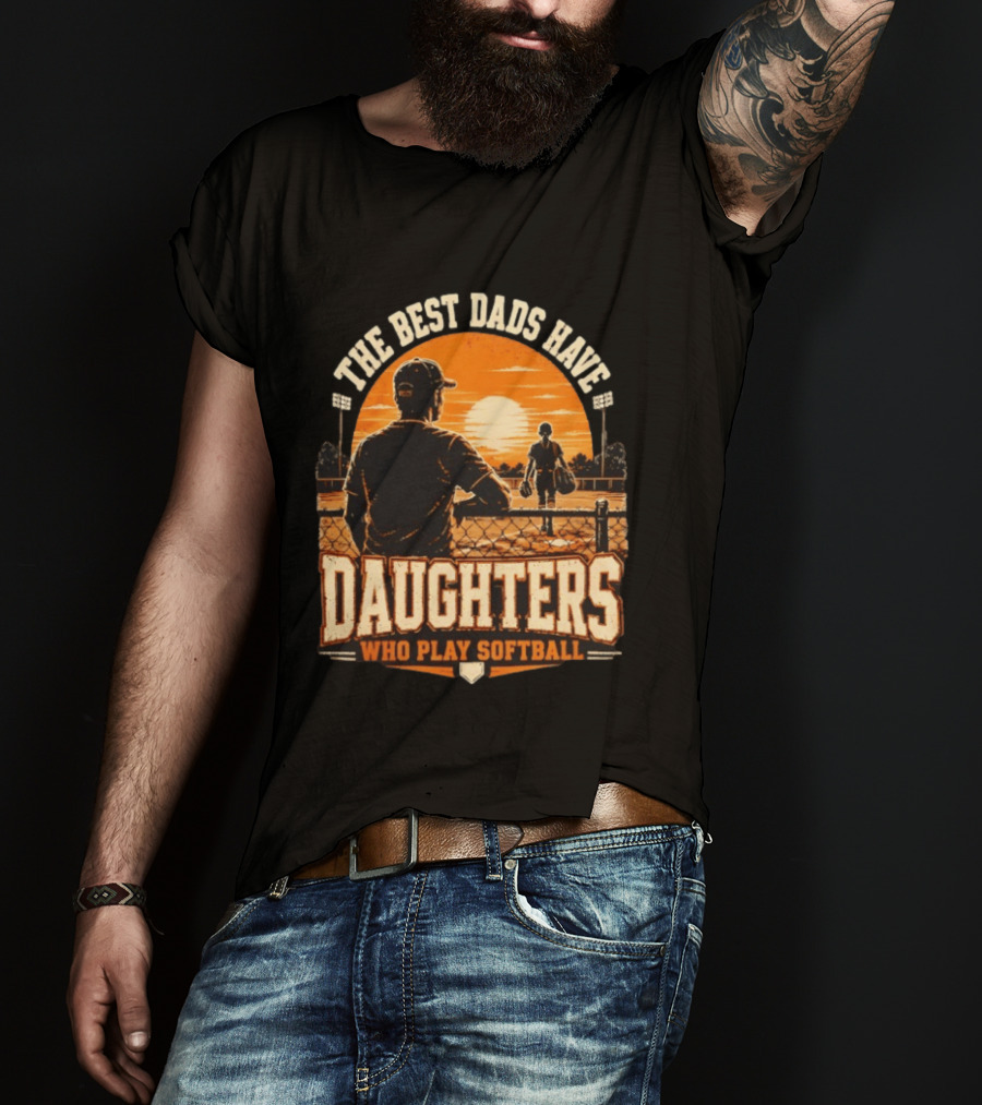 The Best Dads Have Daughters Who Play Softball Vintage Sunset Scene T-Shirt