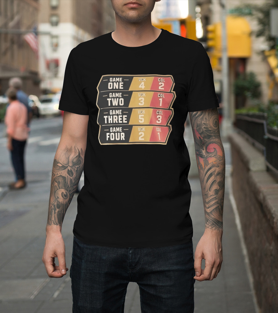 Vegas Golden Knights Vs Colorado Avalanche Game One To Four Scores VGK COL T-Shirt