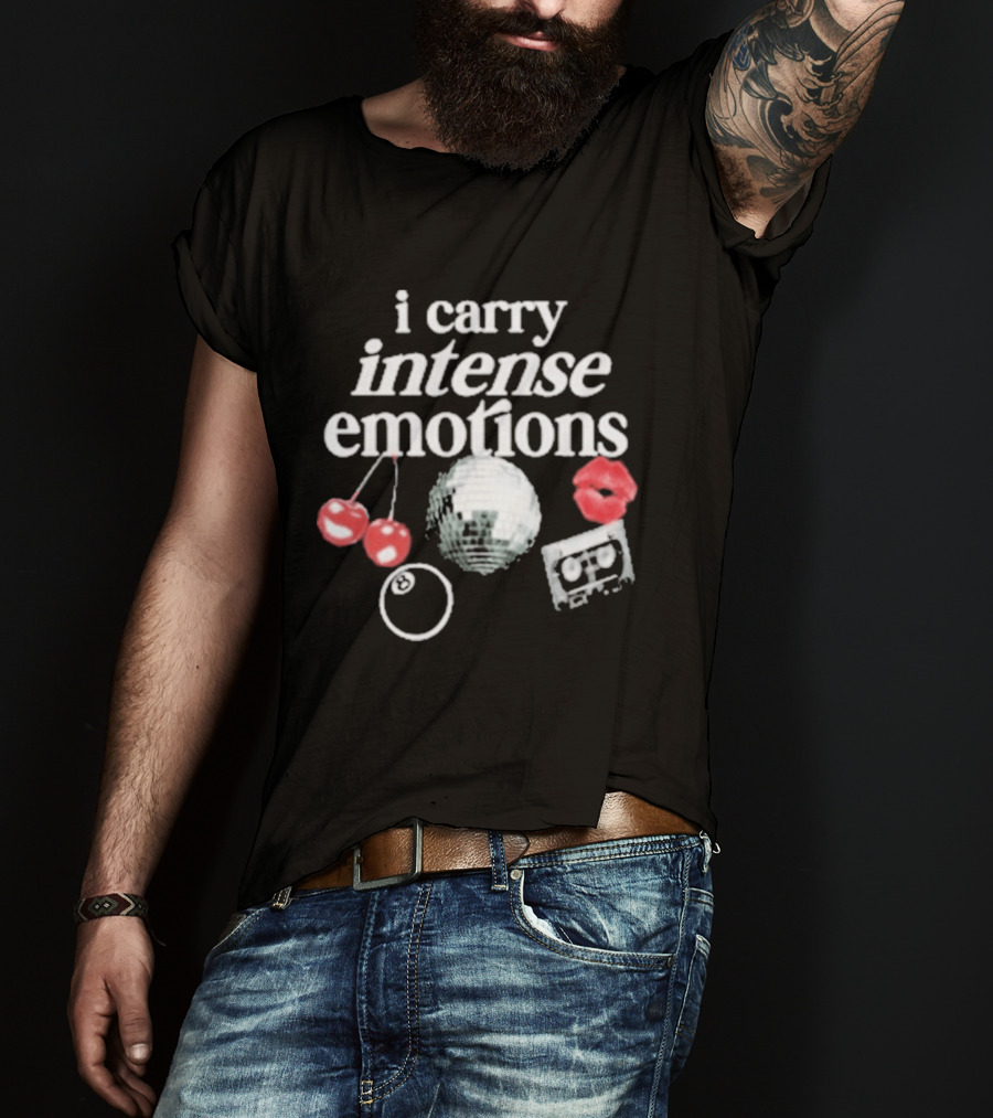 I Carry Intense Emotions Disco Ball Cherries Cassette Tape T-Shirt