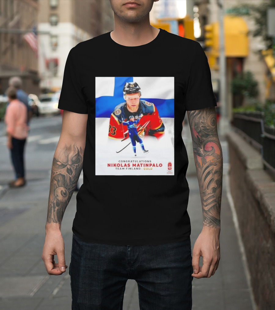 Congratulations Nikolas Matinpalo Team Finland Gold Finnish Flag Ice Hockey Celebration T-Shirt