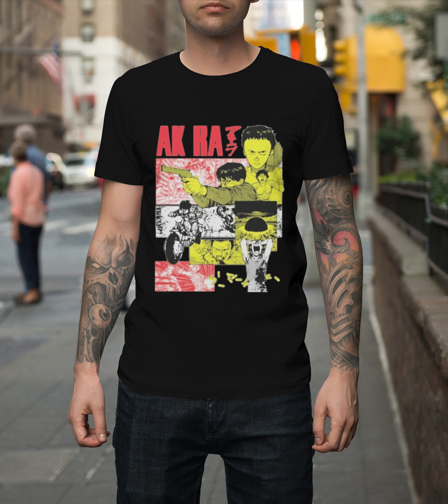 Akira Manga Panels Gun Motorcycle Explosion Red Yellow T-Shirt