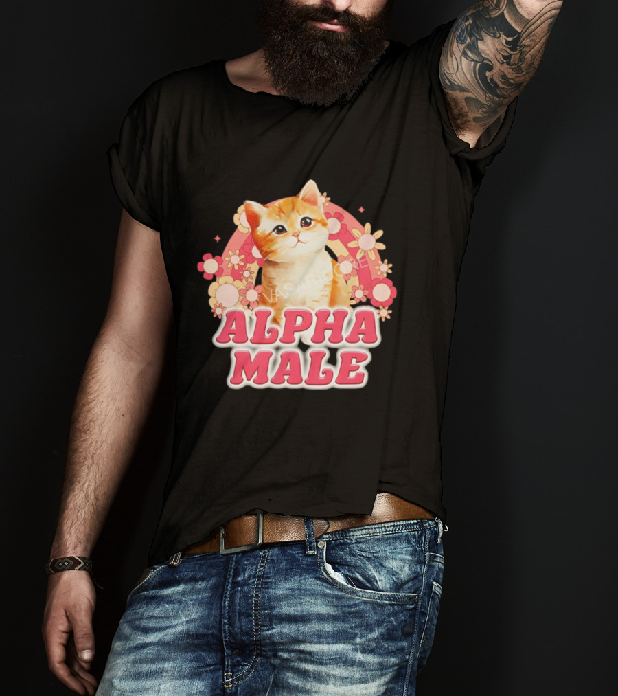 Alpha Male Kitten With Rainbow And Floral T-Shirt