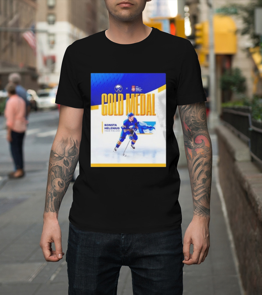 Konsta Helenius Team Finland 2023 Gold Medal Hockey T-Shirt