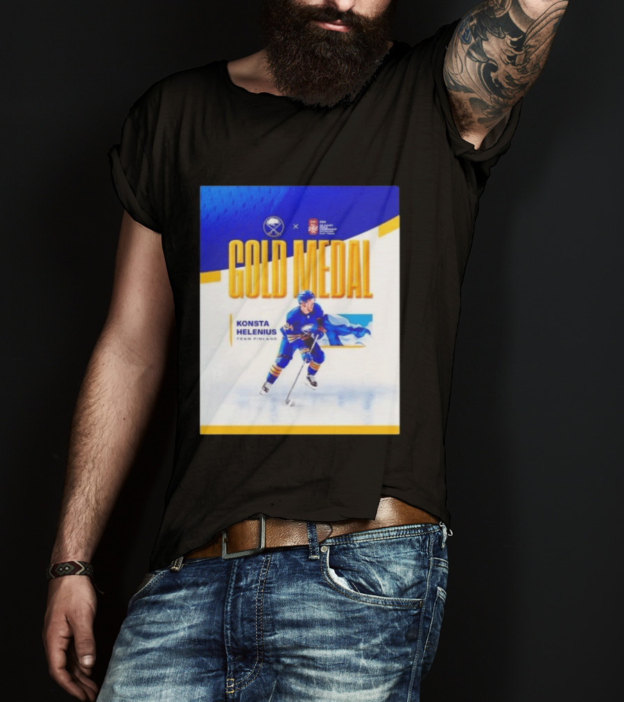 Konsta Helenius Team Finland 2023 Gold Medal Hockey T-Shirt