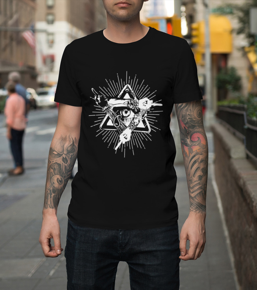 Invisible All Seeing Eye Illuminati Pyramid With Radiant Angel Amidst Stars And Numbers 369 Symbolism T-Shirt