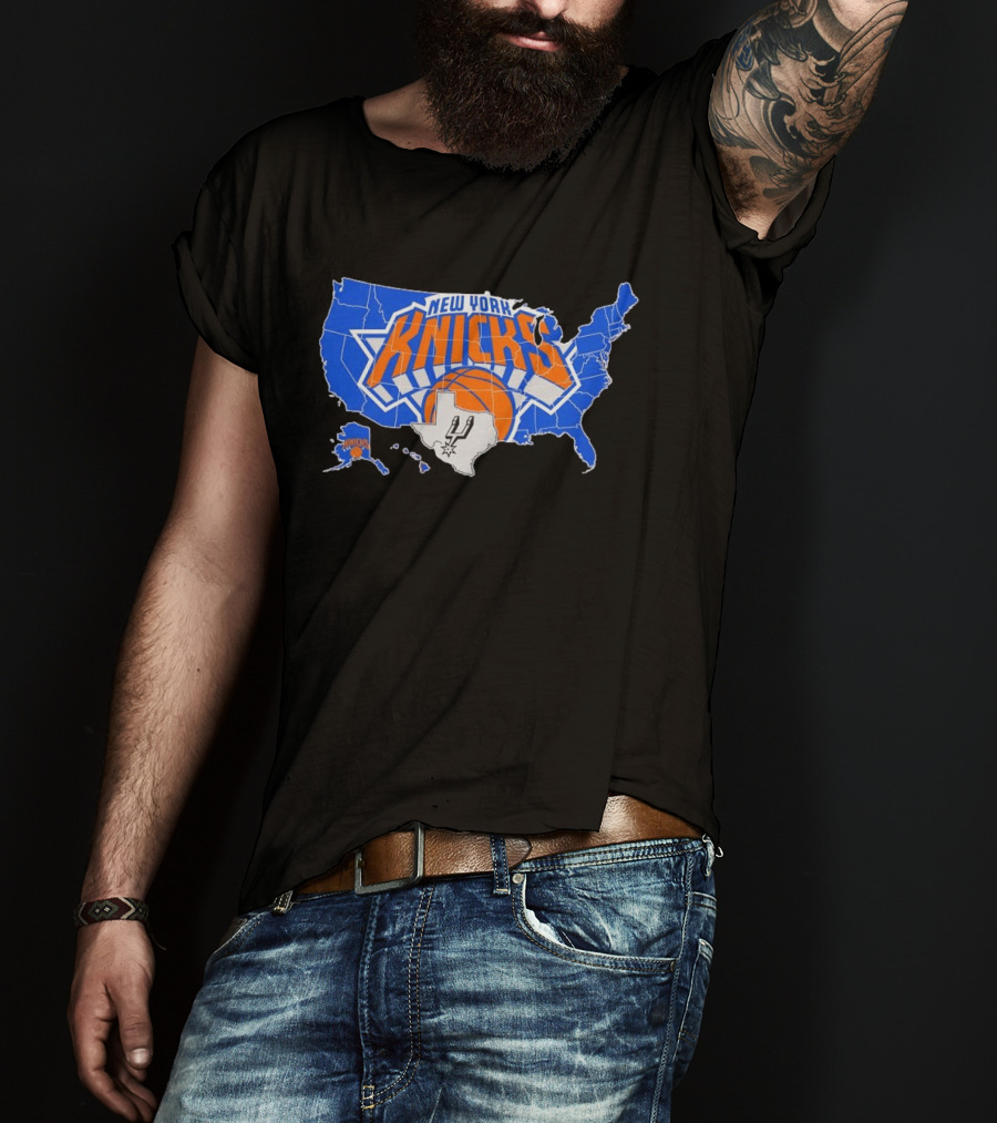 New York Knicks San Antonio Spurs USA Map T-Shirt