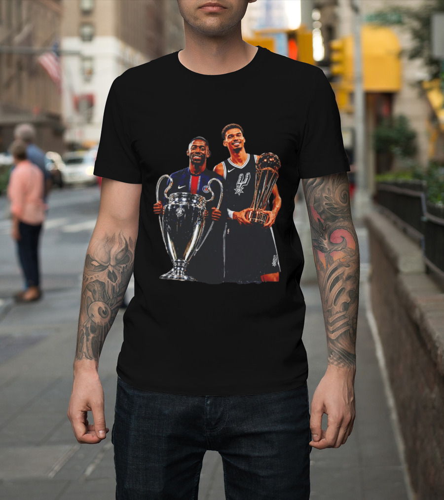 Ousmane Dembele PSG UEFA Champions League Victor Wembanyama San Antonio Spurs NBA Trophy T-Shirt