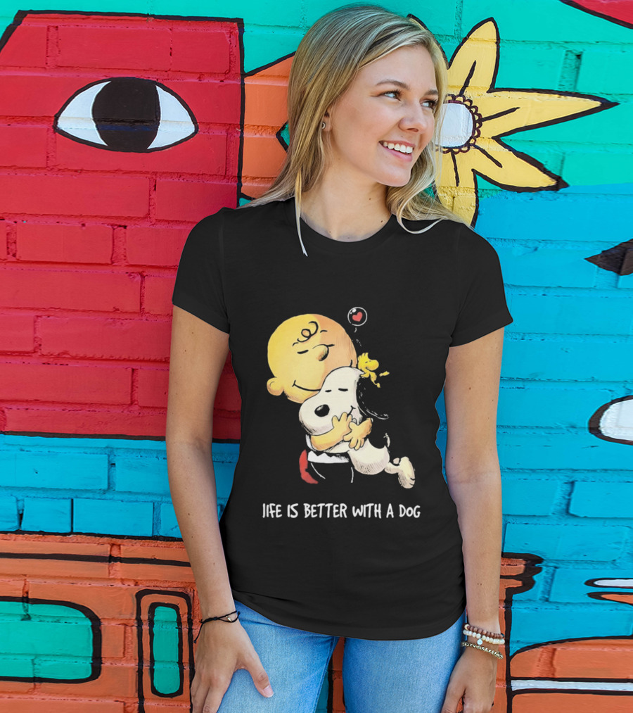 Snoopy Charlie Brown Life Is Better With A Dog Hugging Heart T-Shirt