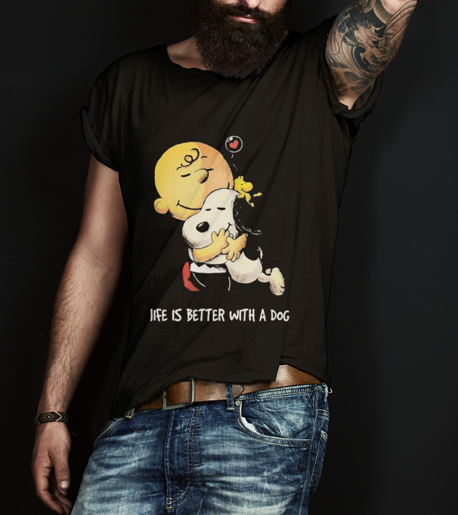 Snoopy Charlie Brown Life Is Better With A Dog Hugging Heart T-Shirt