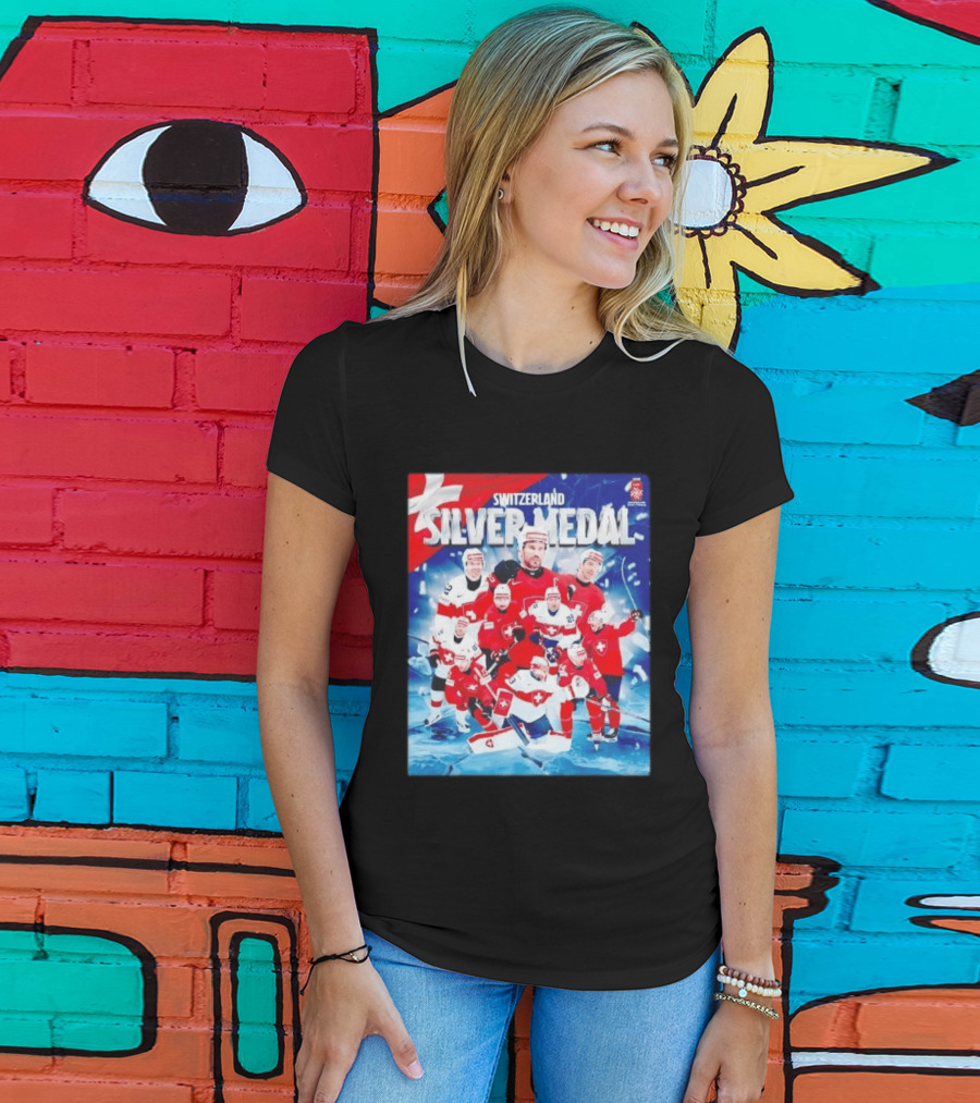 Switzerland Silver Medal 2026 IIHF Men's Ice Hockey Team Victory Celebration T-Shirt
