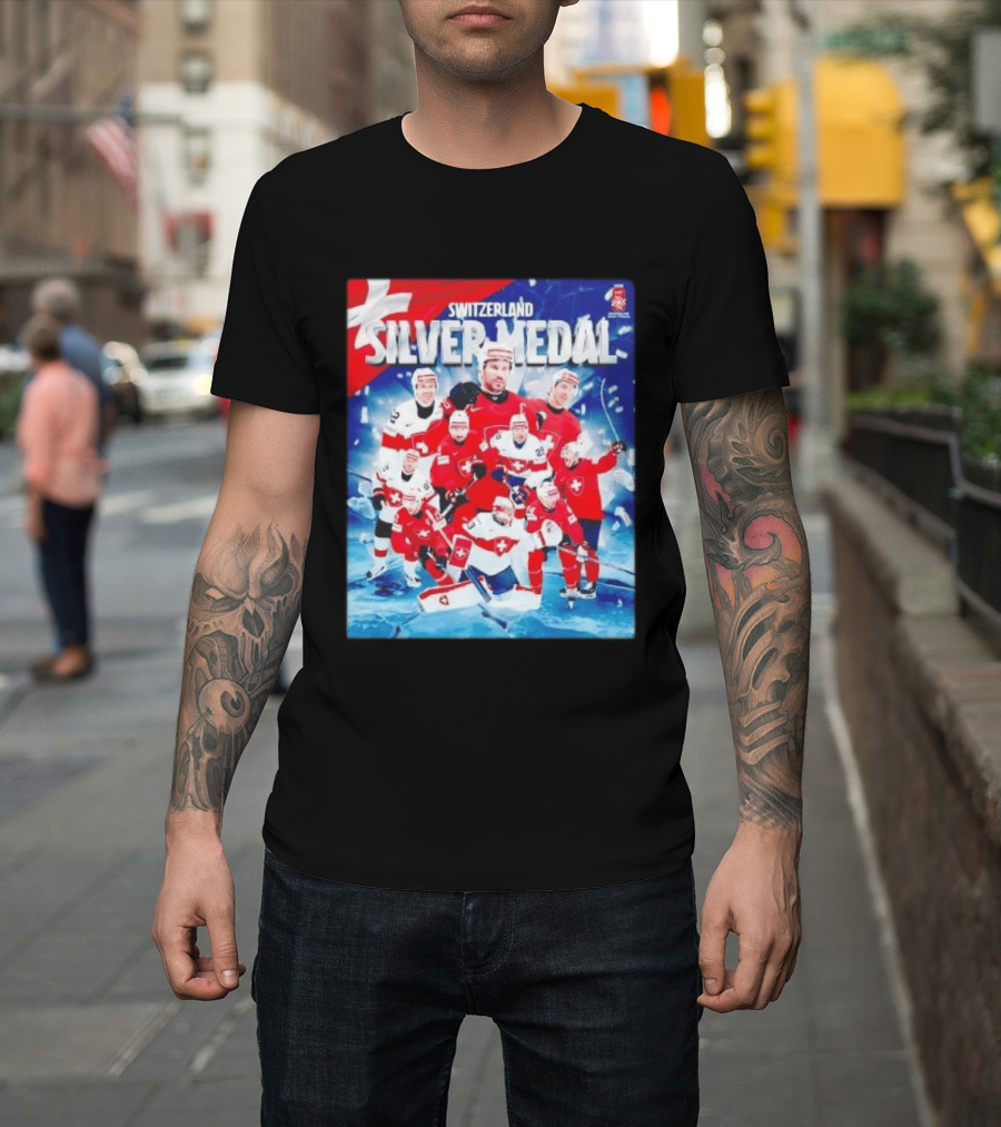 Switzerland Silver Medal 2026 IIHF Men's Ice Hockey Team Victory Celebration T-Shirt