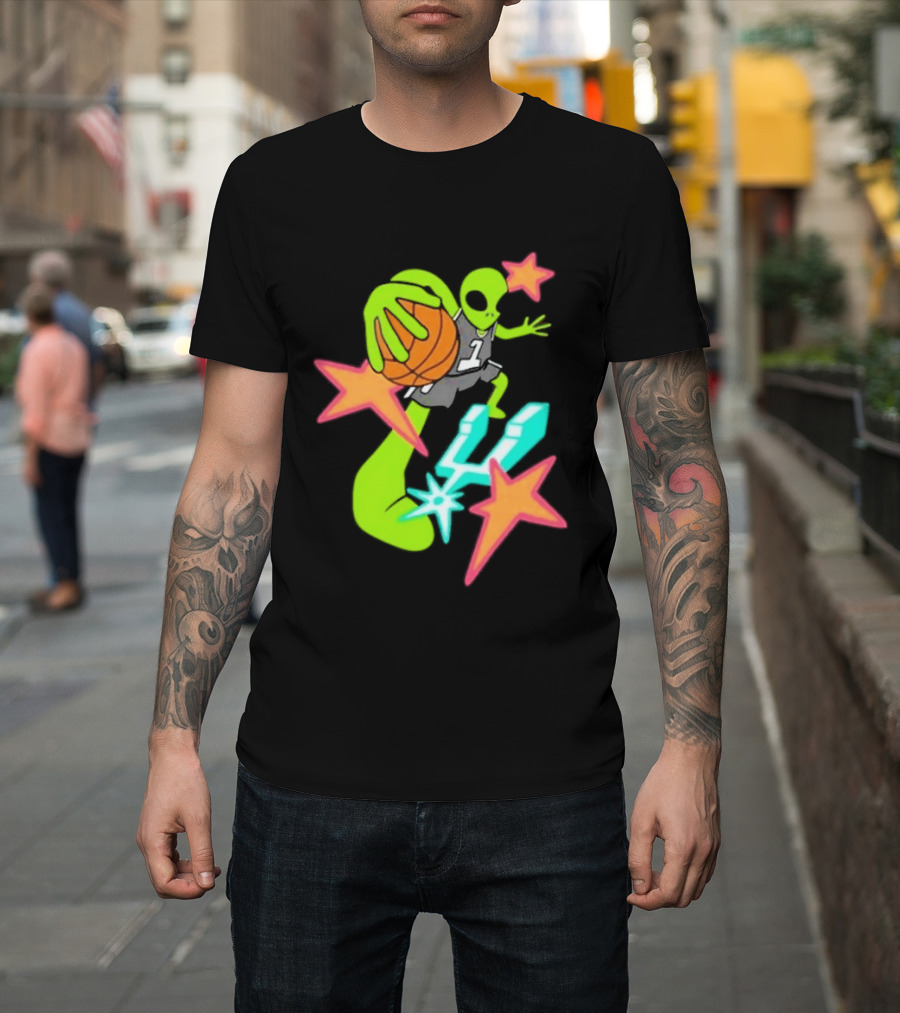 Victor Wembanyama Spurs Alien Basketball Dunk With Stars And Number 1 Jersey T-Shirt