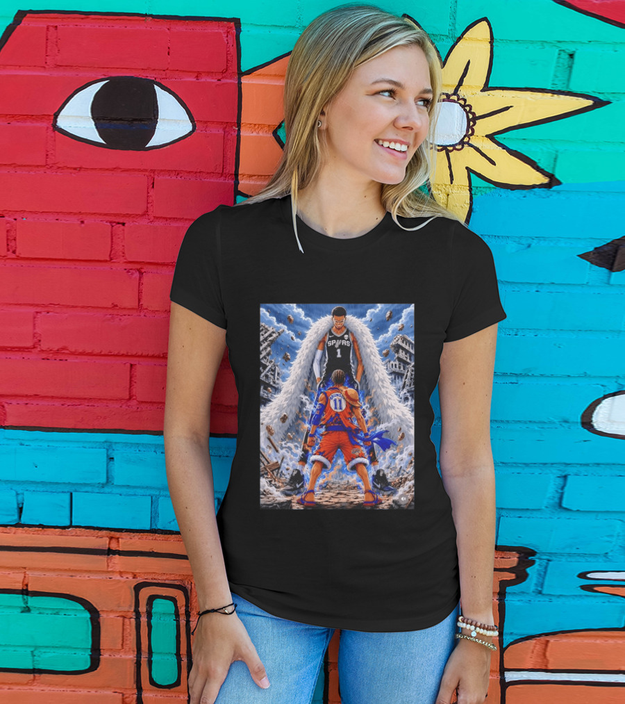 Wembanyama Spurs Vs Brunson Luffy Knicks Anime Crossover Showdown T-Shirt