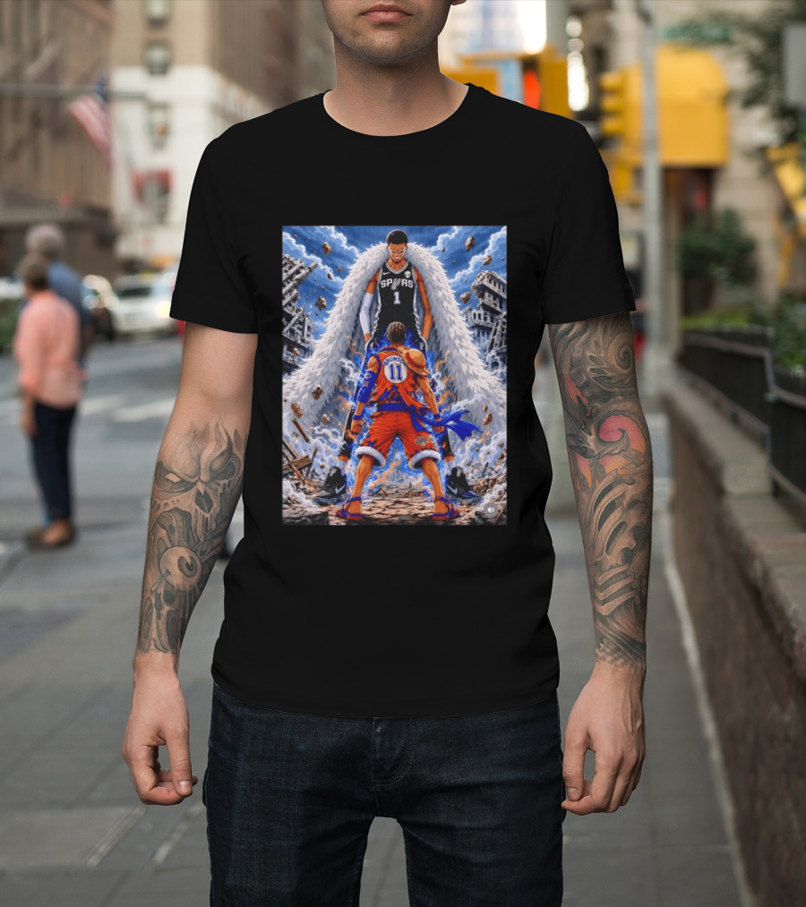 Wembanyama Spurs Vs Brunson Luffy Knicks Anime Crossover Showdown T-Shirt