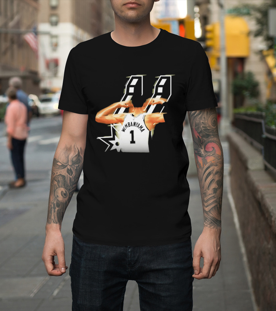 Wembanyama Flexing Back View Number 1 San Antonio Spurs NBA T-Shirt