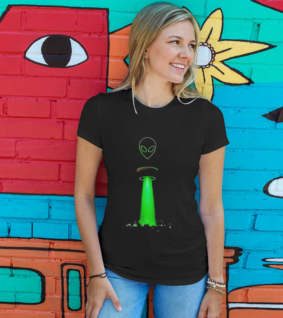 Alien Beam Over City Night Skyline Glow T-Shirt