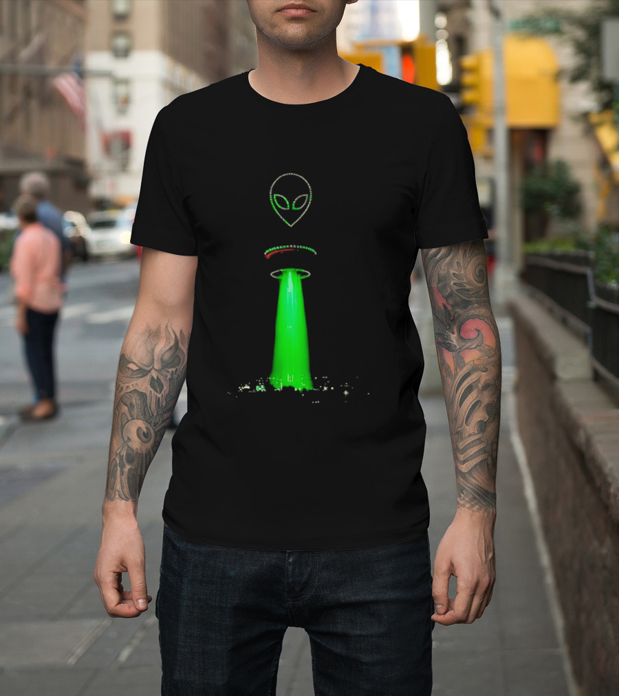 Alien Beam Over City Night Skyline Glow T-Shirt