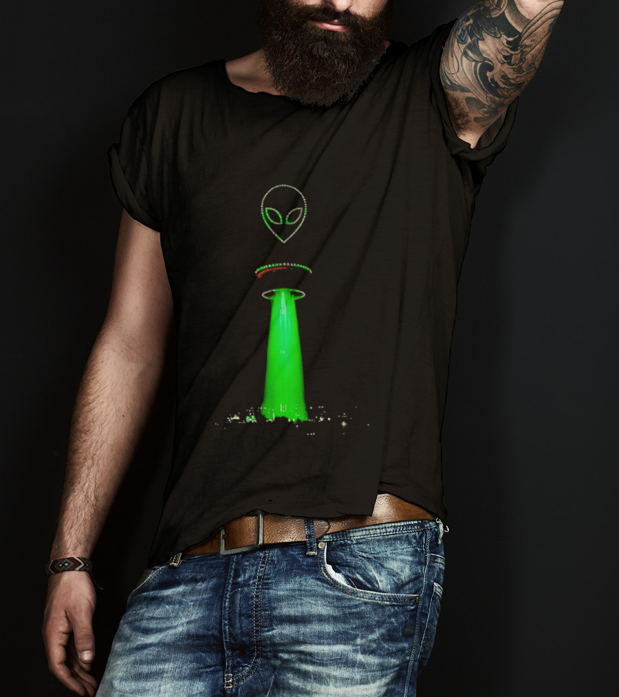 Alien Beam Over City Night Skyline Glow T-Shirt