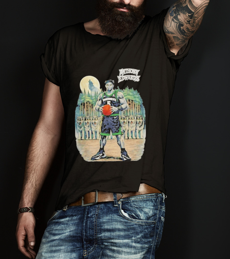 Anthony Edwards Timberwolves Basketball Player With Wolves Moon T-Shirt