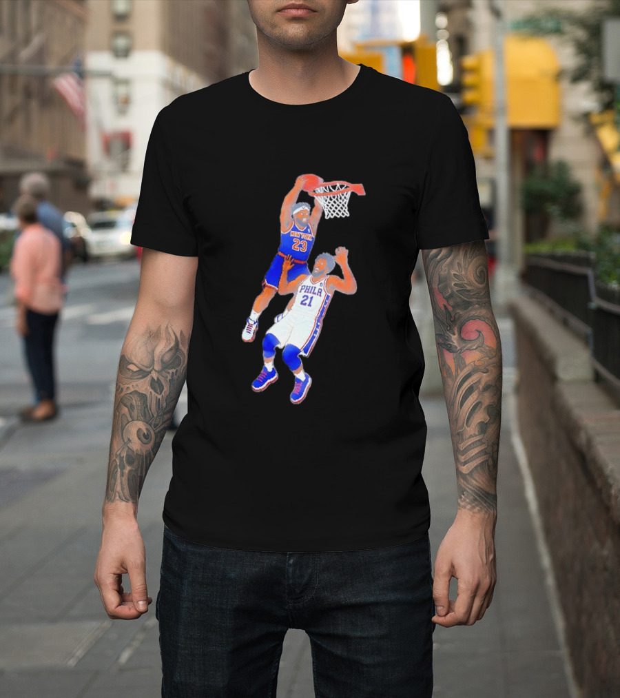 Pixel Art Basketball Dunk Mitchell Robinson New York 23 Joel Embiid PHILA 21 T-Shirt
