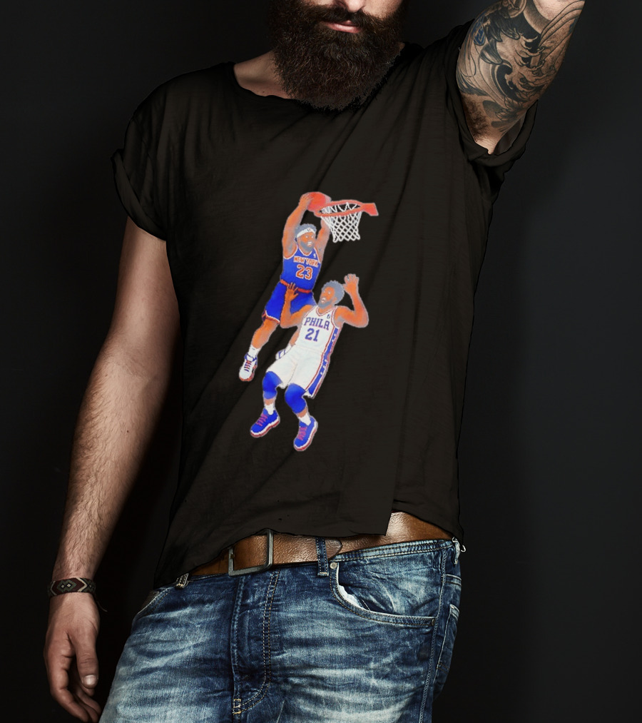 Pixel Art Basketball Dunk Mitchell Robinson New York 23 Joel Embiid PHILA 21 T-Shirt