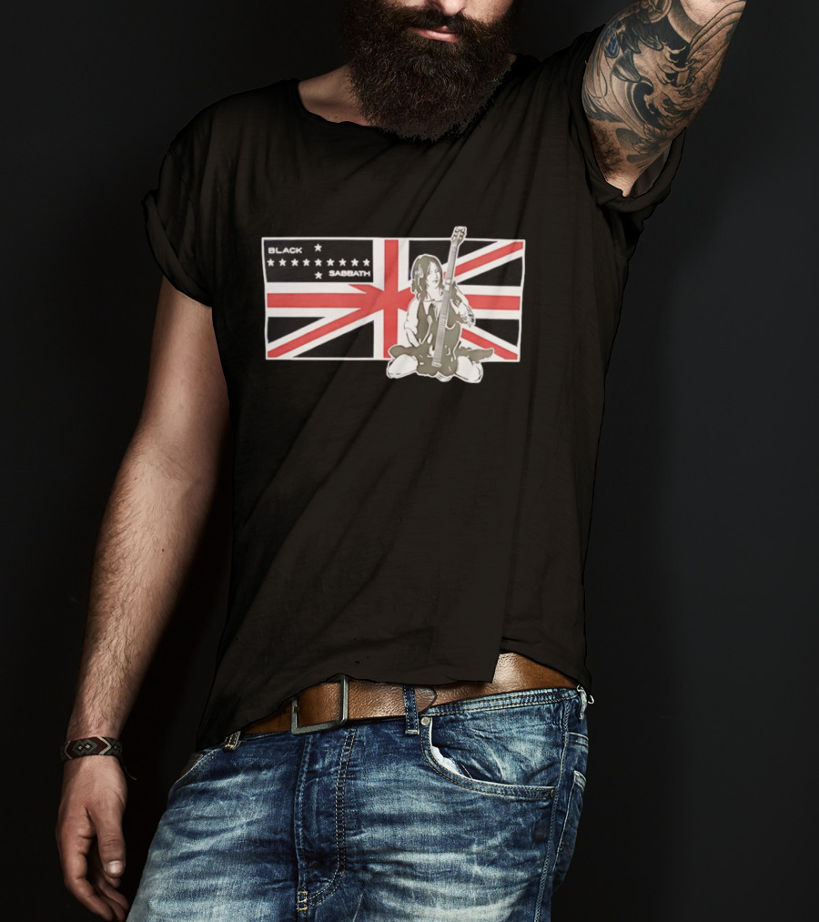 Black Sabbath Union Jack Flag With Guitarist Iconic Band T-Shirt