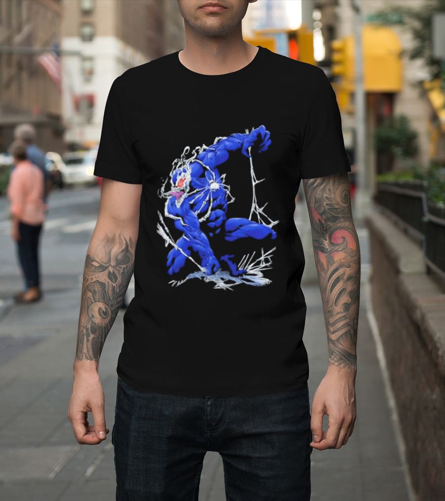 Marvel Blue Venom Symbiote Crouching Dynamic Pose T-Shirt