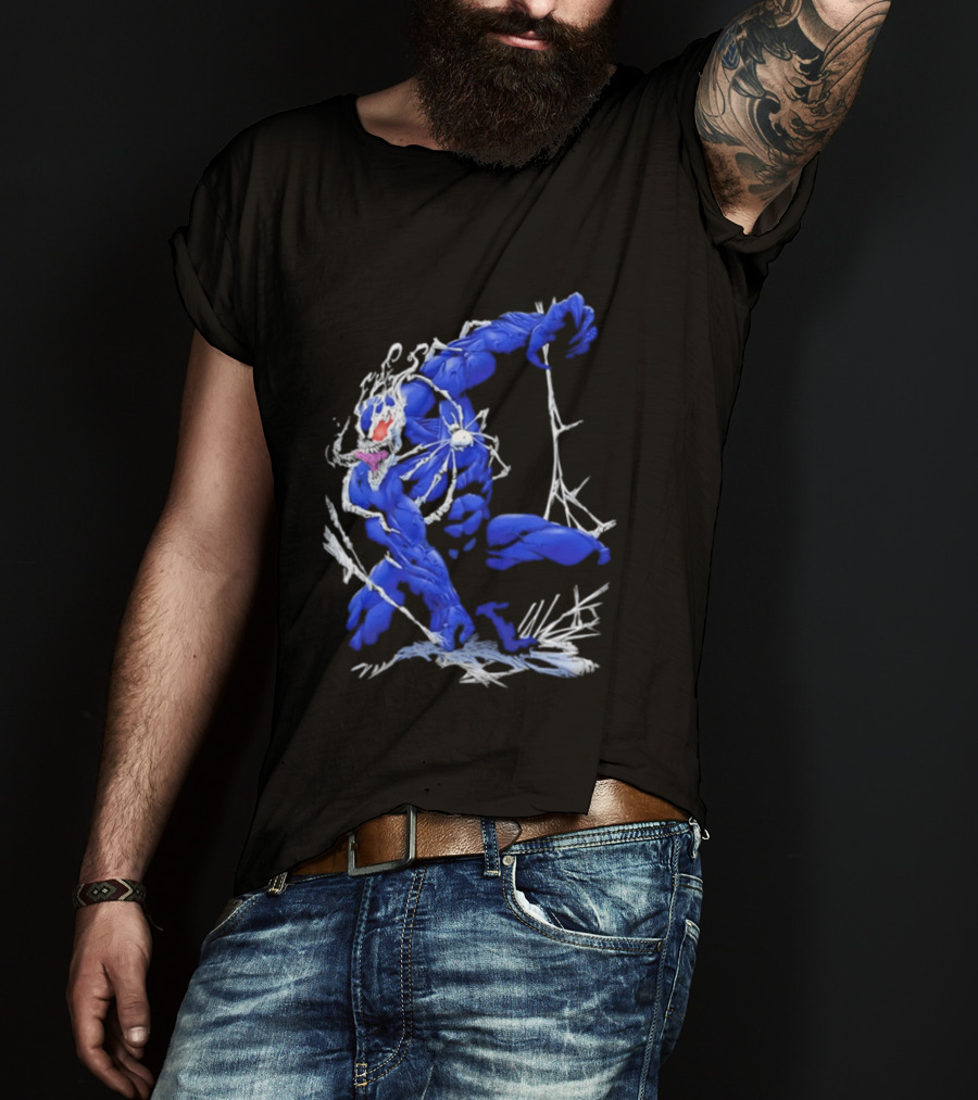 Marvel Blue Venom Symbiote Crouching Dynamic Pose T-Shirt
