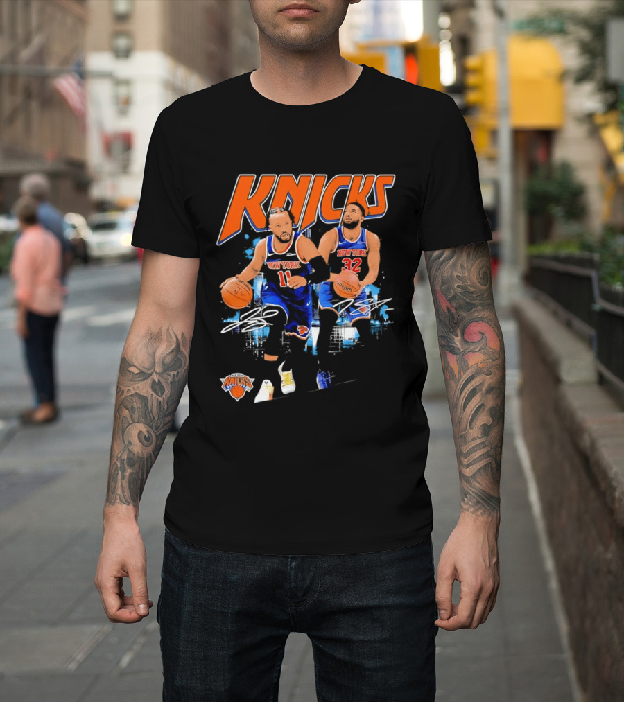 New York Knicks Jalen Brunson 11 Karl Anthony Towns 32 Dribbling Skills T-Shirt