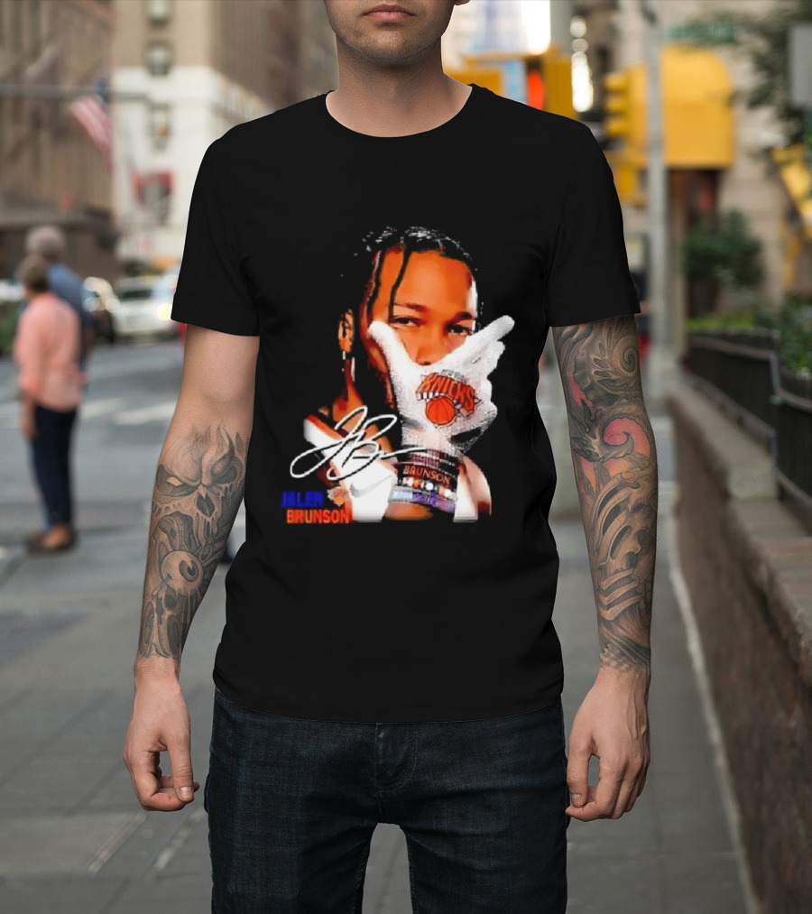 Jalen Brunson Knicks Gesture With Glove And JB Signature T-Shirt