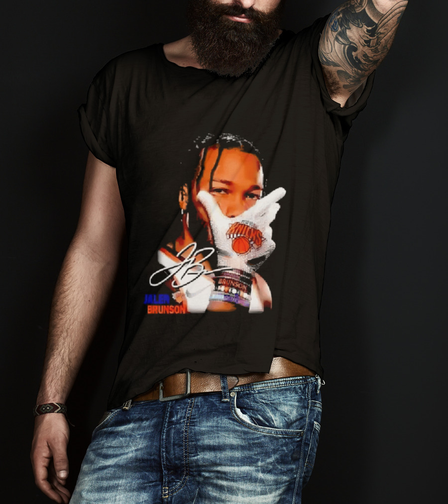 Jalen Brunson Knicks Gesture With Glove And JB Signature T-Shirt