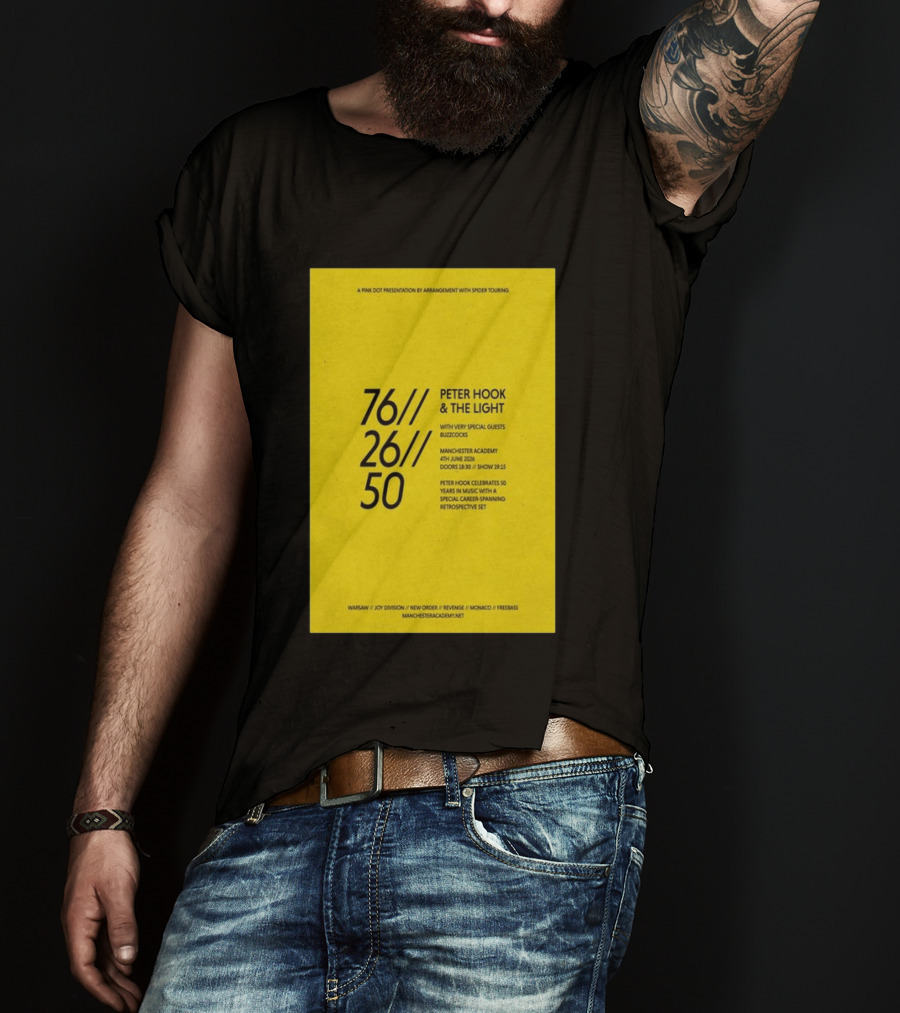 Peter Hook & The Light 76 26 50 Manchester Academy Buzzcocks Retrospective Set T-Shirt