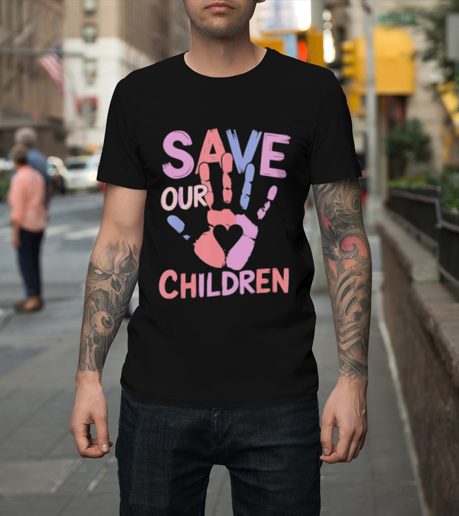 Save Our Children End Human Trafficking Awareness Handprint Heart T-Shirt
