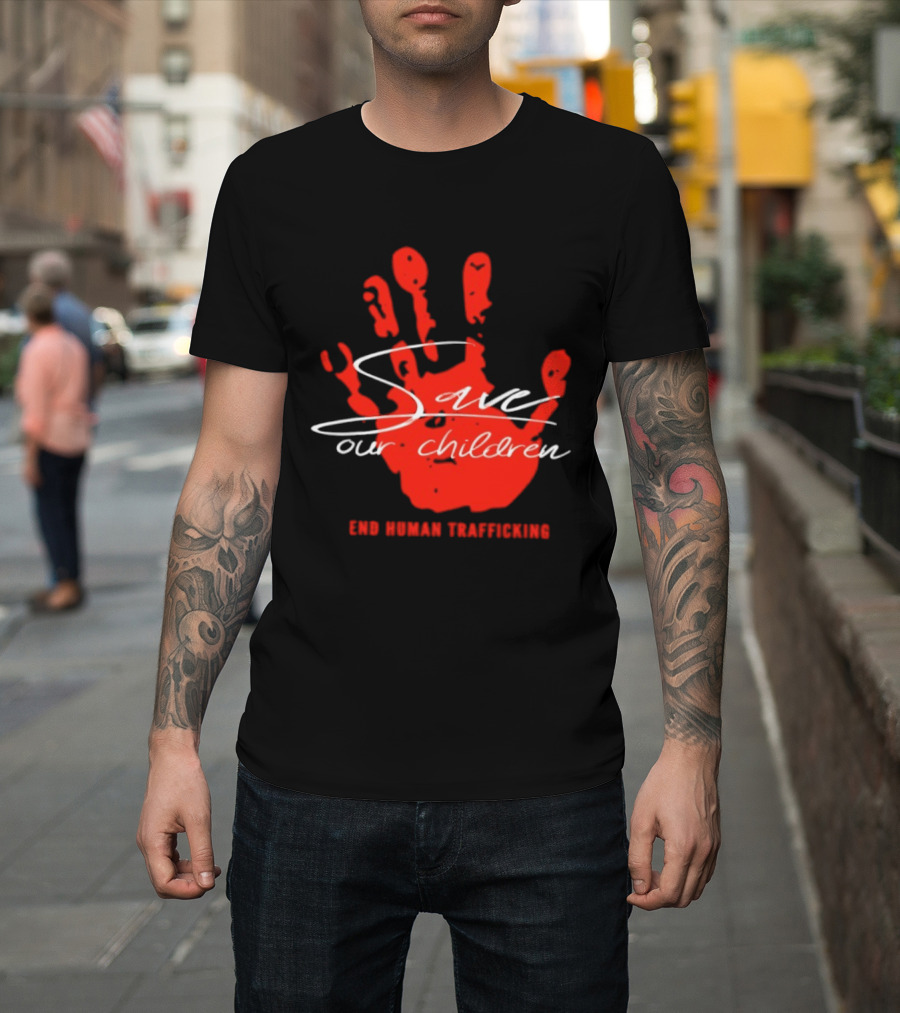 Save Our Children Red Handprint End Human Trafficking T-Shirt
