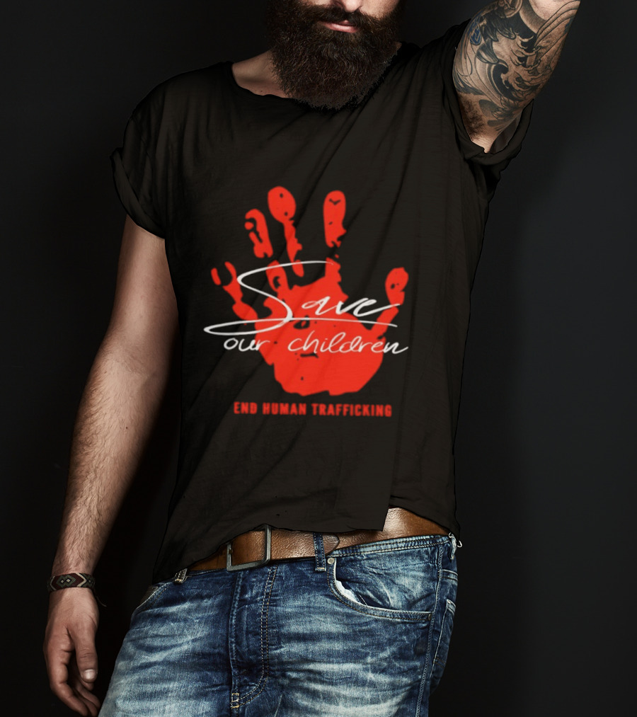 Save Our Children Red Handprint End Human Trafficking T-Shirt