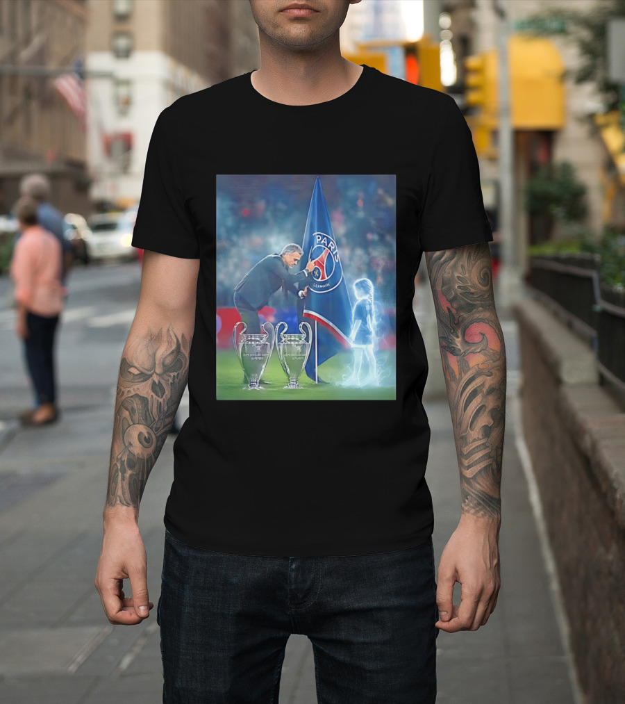 Paris Saint Germain Luis Enrique UEFA Trophies Team Flag T-Shirt