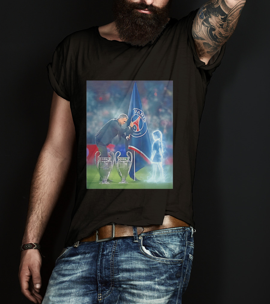 Paris Saint Germain Luis Enrique UEFA Trophies Team Flag T-Shirt