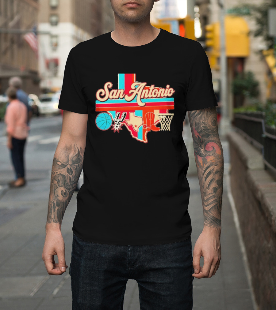 San Antonio Spurs Basketball Texas Map Iconography 2026 T-Shirt