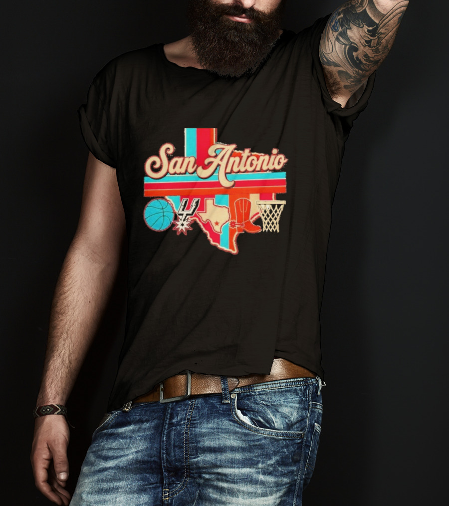 San Antonio Spurs Basketball Texas Map Iconography 2026 T-Shirt